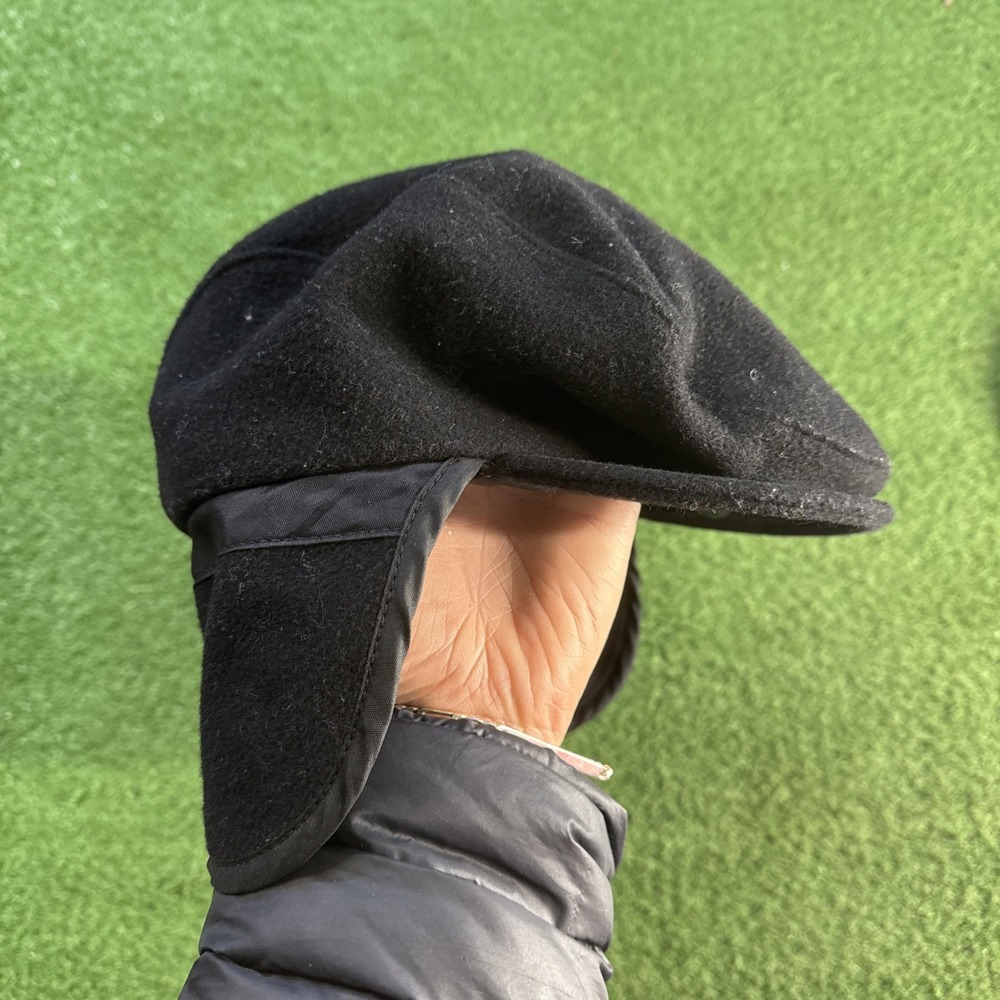 Vintage Pendleton Newsboy Cap Solid Black Wool Size Large‎ With Flaps Cover